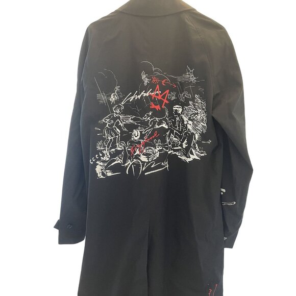 Burberry Black Trench Coat With Graphic Embroidery & Signature Check Lining - Picture 2 of 13